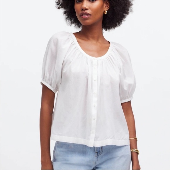 Madewell Tops - Madewell Emilina puff sleeve button front cotton top size M new